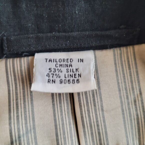 90s CYPRESS GROVE Black Two Button Blazer Jacket Size L *Tall Silk Linen Sport - Picture 8 of 8